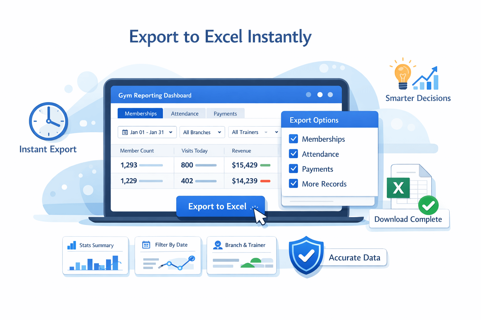 Export to excel instantly